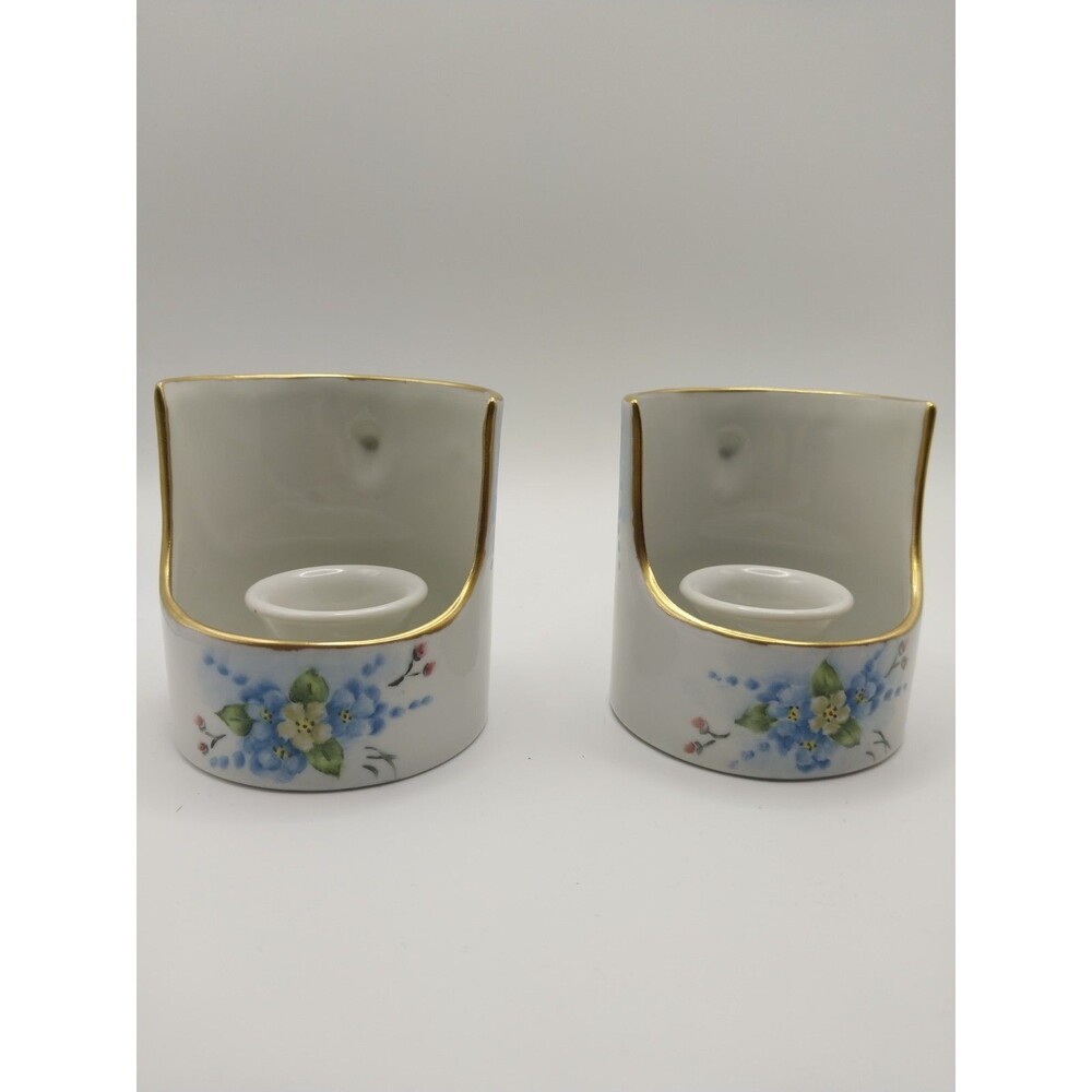 Vtg Porcelain Candle Shield Holders Pair EXCELLENT Hand Painted Madeline Bowen